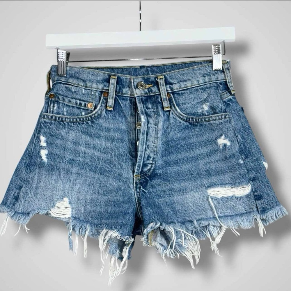 Agolde Denim Shorts Hi-Rise Distressed Button Fly Parker Vintage Cut Off Hipster